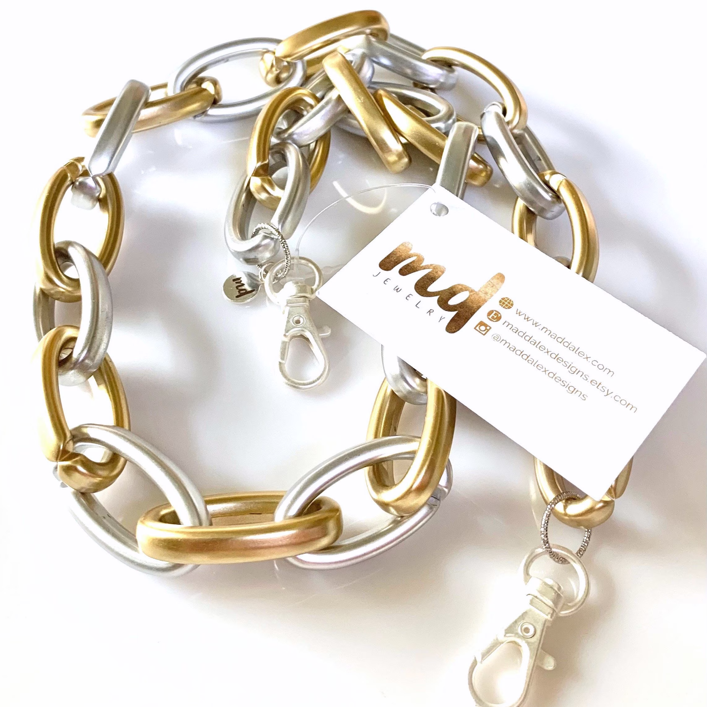 Two-Tone Gold Silver Chain For Glasses Metallic Gold Silver Sunglass Chain, Eyeglass Chunky Acrylic Sunnies Chain