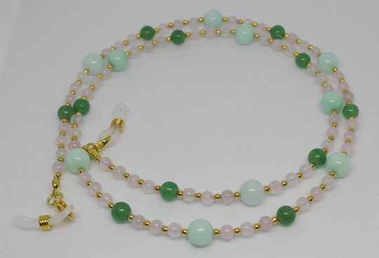 Eyeglass Chain, Gemstone Beads Spectacles Holder, Luxury Beaded Glasses Rose Quartz, Jade & Amazonite Sunglasses Holder
