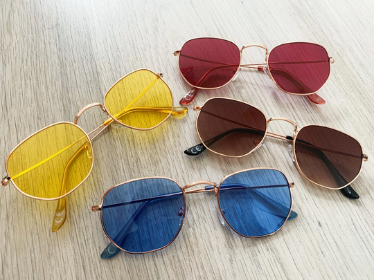 Vintage Retro Hexagon Square Sunglasses Metal Frame Glasses Men Women Eyewear