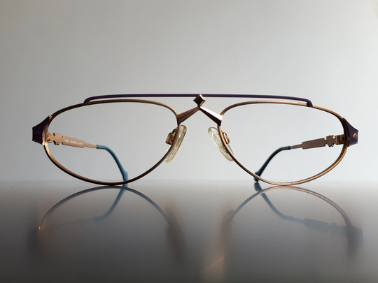 Mcm 3 Eyeglasses Matte Gold Purple Pilot Aviator Women Glasses From Germany Vintage 1990 Big Size Pre Owned Brille