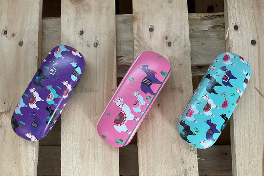 Bright Llama Print Glasses Case in Pink, Teal Or Purple. Hard For Glasses, Sunglasses Kids Handy 16cm X 6cm 3cm Snap Close