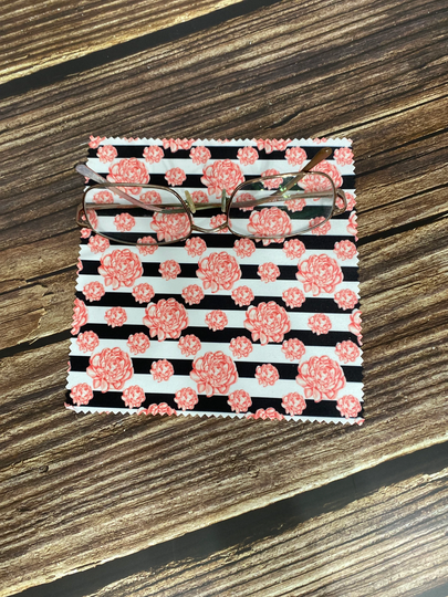 Pink Flowers Black Stripes Microfiber Cloth Eye Glass Cleaning Tablet Phone