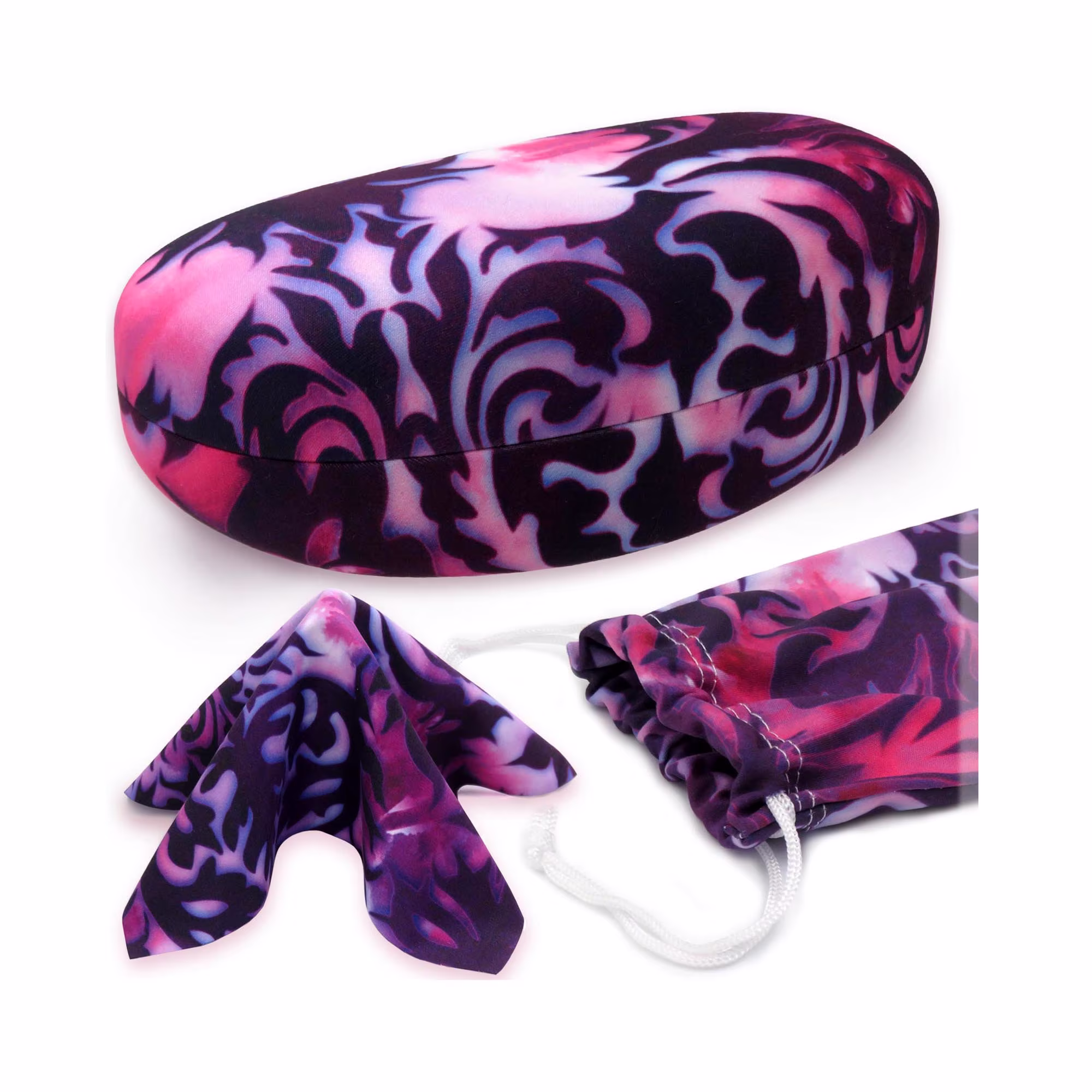 Myeyeglasscase Hard Sunglasses Case - Large Glasses Holder with Pouch & Cloth, Eyeglass Case For Ex Frames | As413 Damask