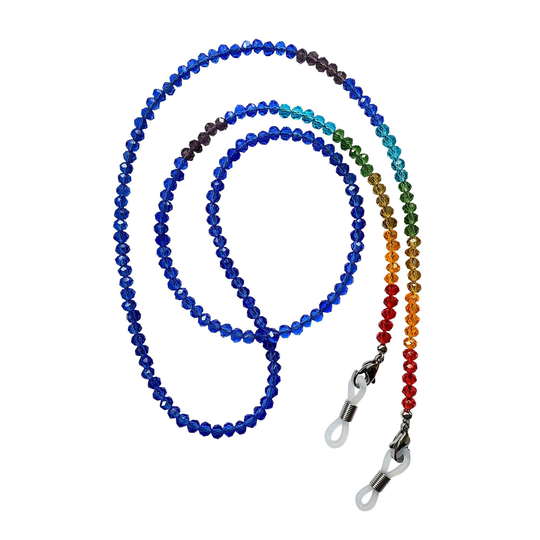 New Mens Unisex Blue Chakra Rondelle Faceted Beaded Sunglasses Spectacle Glasses Chain Strap