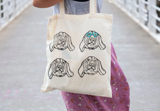 Basset Hound With Heart Sunglasses Tote Bag | Handmade Printed