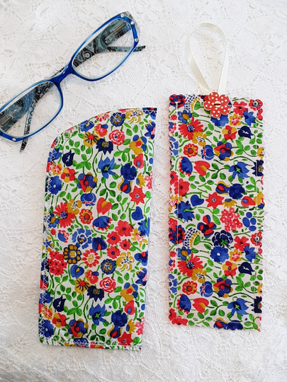 Liberty Lawn Padded Glasses/Sunglasses Case & Matching Bookmark, Letterbox Gift, Gift For Her, Liberty Set, Birthday Xmas