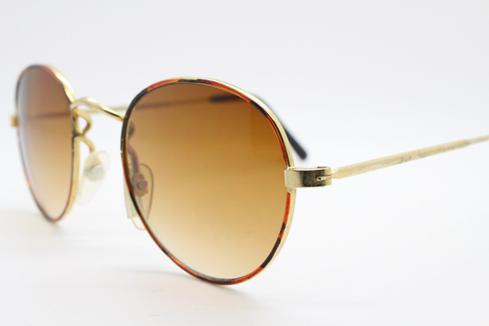 90S Vintage Tiger Print Sunglasses. Round Metal Frame With Metallic Finish & Graduating Brown Lenses. Panto