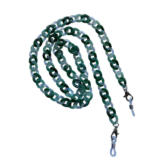 Multi Small Chunky Big Oversized Chain Glasses/Sunglasses Ab & Green Cord Holder