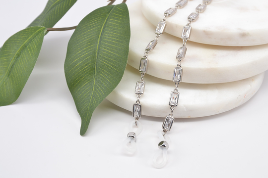 Bling Glasses Chain; Platinum Silver & Crystal Eyeglass Sunglasses Holder; Limited Quantity