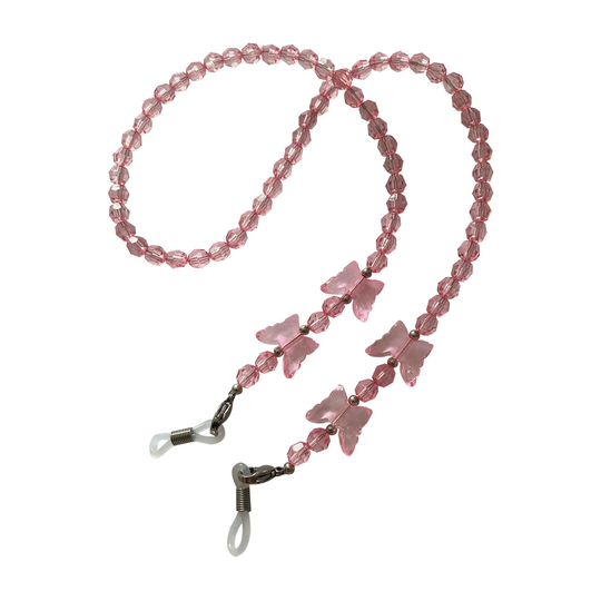 Pretty Girls Pink Butterfly Beaded Spectacle Glasses Cord Strap Chain Holder