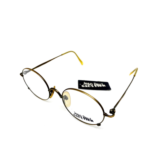 Jean Paul Gaultier Vintage Jpg Eyeglasses Rare Oval Round Bronze Gold Satin Effect Yellow Terminals Steampunk 55-1176 Made in Japan Nos 90S
