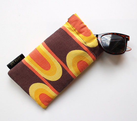 Vintage 60S/70S Abstract Geometric Sunglasses Pouch. Mid Century Modern Funky, Retro Op Art Padded Glasses Case. Slow Fashion Gift