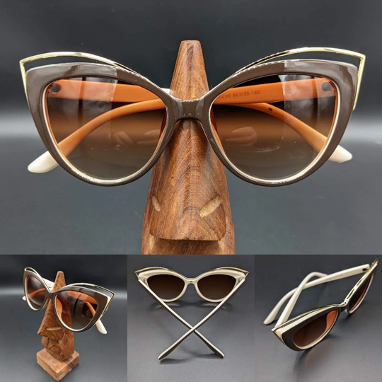 Black & Cream Rim Cat Eye Gold Tip Sunglasses 1950S 1960S Retro Uv400