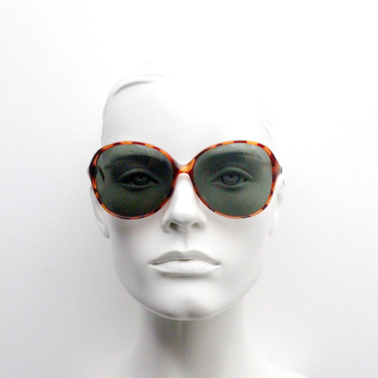 80S Vintage Oversized Round Sunglasses. Women's Slim Tortoise Frame With Green Lenses. 70S. Unused Nos