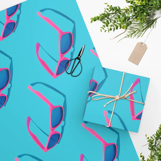 Hot Pink Sunglasses Wrapping Paper | Summer Fun Gift Wrap Birthday Pink & Teal Wrapping Paper