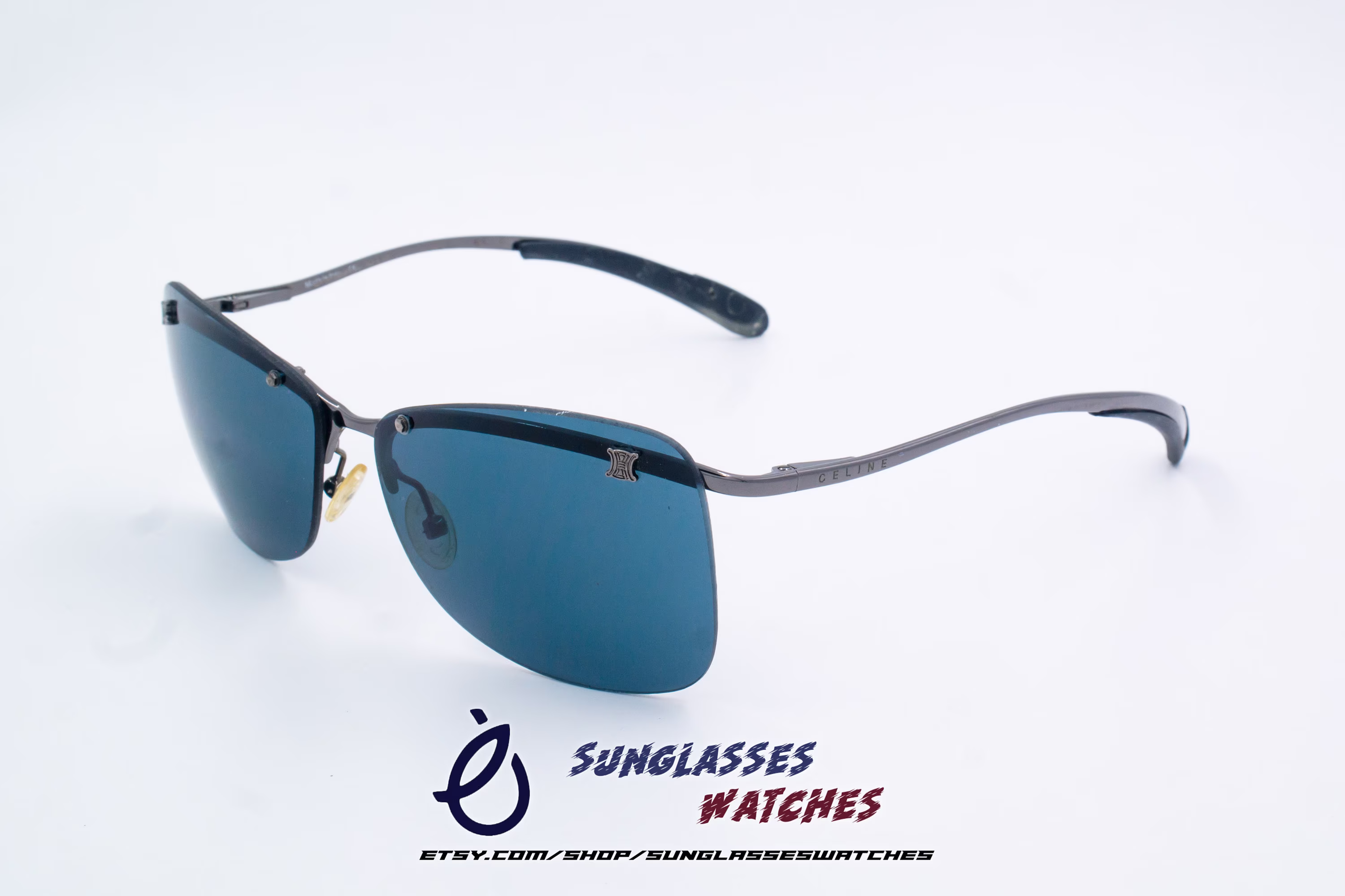 Celine Sc 1006 Rimless Vintage Designer Black Sunglasses Made in Italy For Men & Women/Good Condition