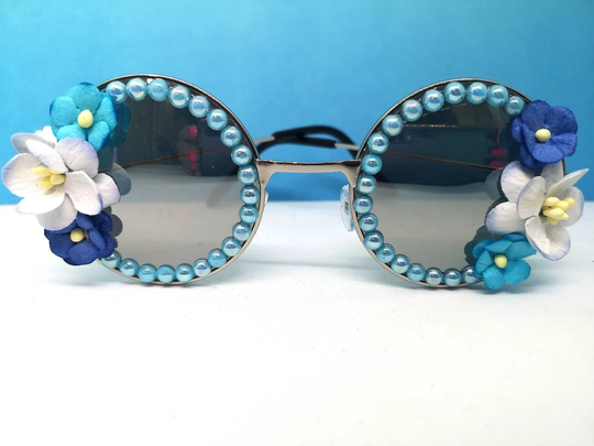 Blue Round Flower Sunglasses