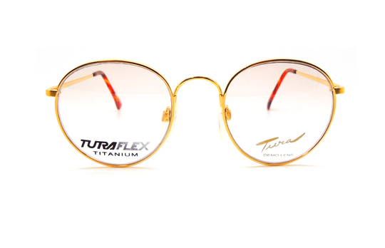 Superb Tura Flex Glasses Titanium Designer Eyewear in A Gold Panto Finish By
