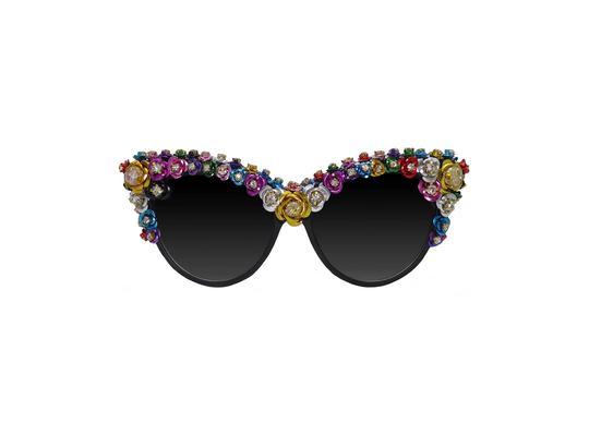 Bramble - Women's Colourful Abstract Handmade Cat Eye Unique Statement Sunglasses With Rhinestone Details. Embellished Collection