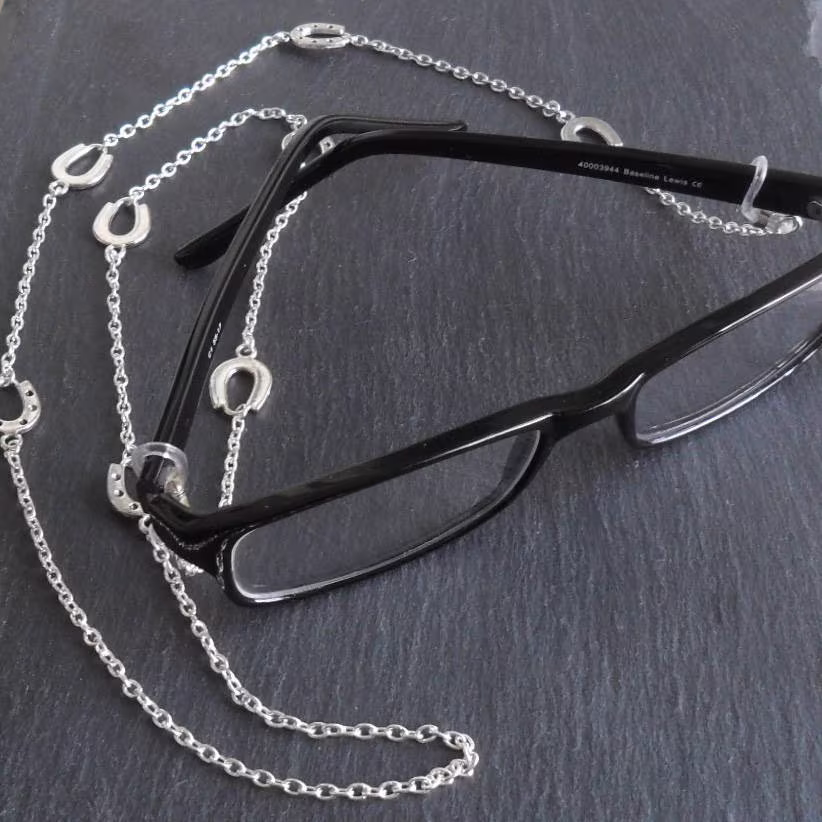 As Luck Would Have It Horseshoe Charm Eyeglass Chain Lanyard Silver Plate Charm Reading Glasses Necklace Eyewear Accessory Cwtchus