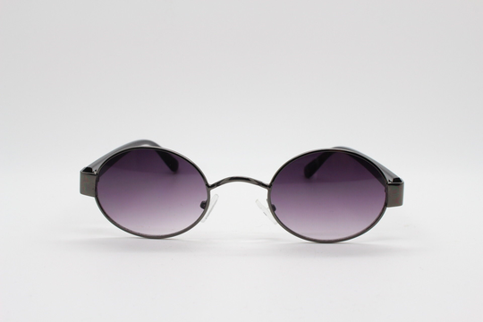 90S Vintage Small Oval Metal Sunglasses, Grey Gunmetal Frame With Black Arms & Graduated Lenses. Unused Bnwt