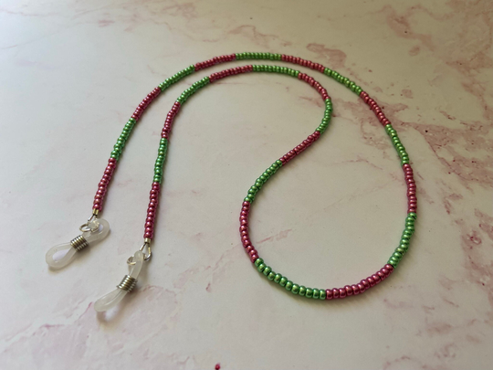 Pink & Green Metallic Beaded Glasses Chain For Eyeglasses/Sunglasses