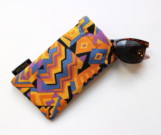 Vintage 60S/70S Geometric Cotton Linen Sunglasses Pouch. Funky, Retro Abstract Padded Glasses Case. Slow Fashion Gift/ Accessory