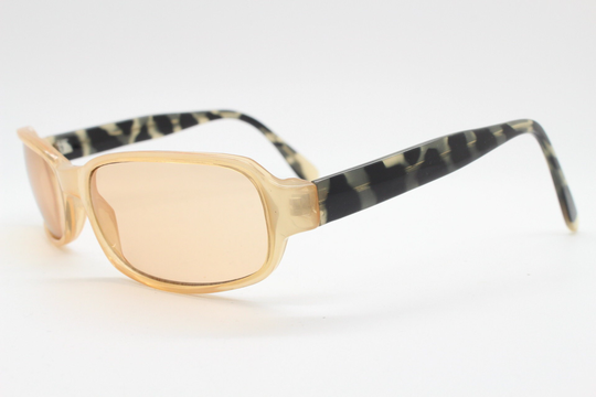 Y2K Vintage Curved Rectangular Sunglasses. Beige Frame With Matching Lenses & Contrasting Tortoise Arms. 2000S Unused Nos. 00S