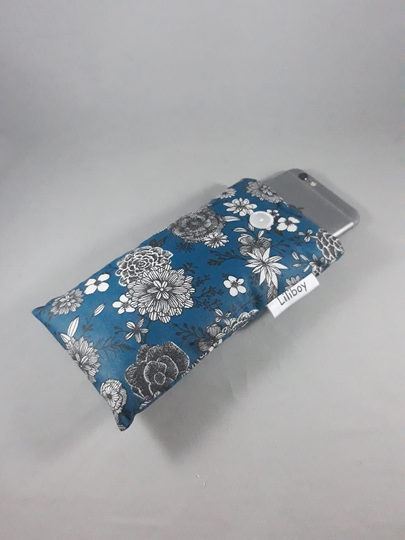 Housse/Étui Molletonné Téléphone Portable/Étui À Lunettes/Coton Enduit Fleurs Japonaises Bleu/Noir/Idée Cadeau Femme