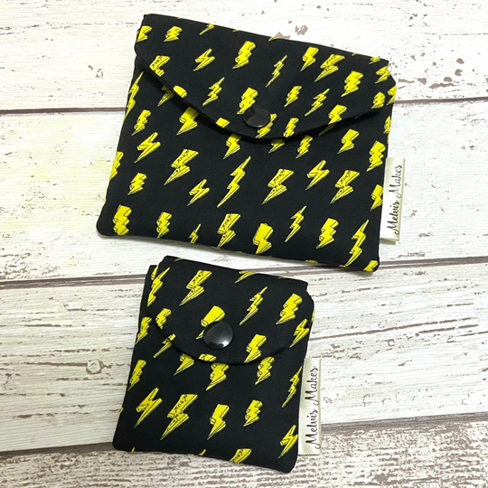 Lightning Coin Purse, Padded Pocket Pouch, Two Sizes, Black Yellow Rock N Roll Case