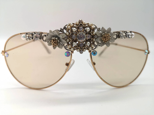 Ladies Classy Gold Aviator Style Clear Lenses Sunglasses - Bride Accessories