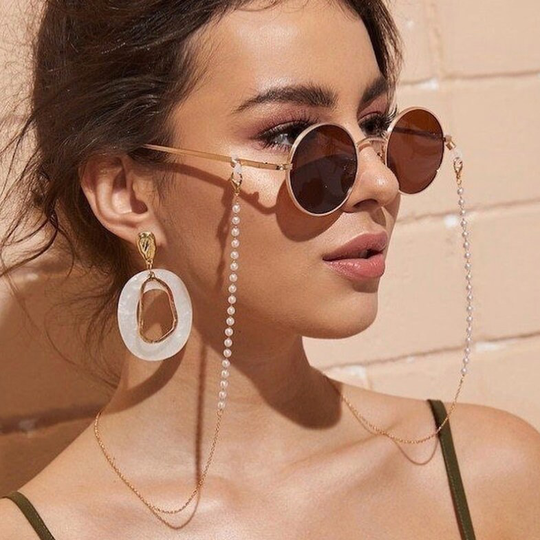 Gold Pearl Mask Chain | Face Sunglass Holder Lanyard Necklace Strap