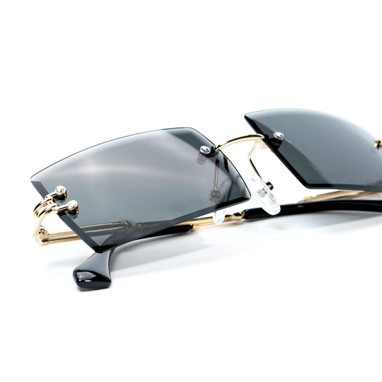 Mens Rectangle Black Tint Vintage Luxury Fashion Gold Frame Hip Hop Rimless Sunglasses