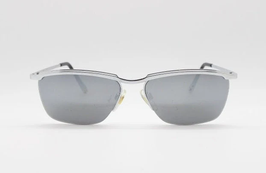 90's Vintage Minimal Sunglasses. Sharp Angular Chrome & Silver Mirror Half Frame Browline. 60S Style. Unused Nos