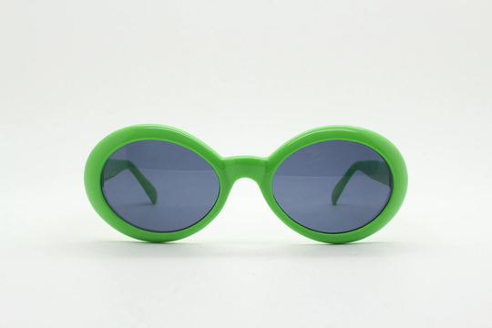 80S Vintage Oversized Round Sunglasses. Solid Green Psychedelic Mod Bug Eye Frame With Blue Lenses. Unused Nos Clout Goggles. Kurt Cobain