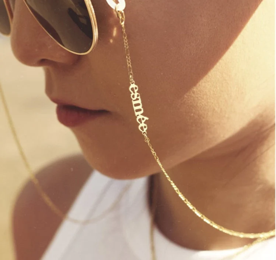 Personalized Name Eyeglasses Chain, Custom Gold Tag Glasses Dainty Sunglasses Bohemian Face Mask Chain, Gold Chain Jewelry