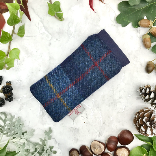 Scottish Harris Tweed® Glasses Case Flexi Top in Navy Check | Tweed Spectacle Sleeve Sunglasses Safe Secure Protected