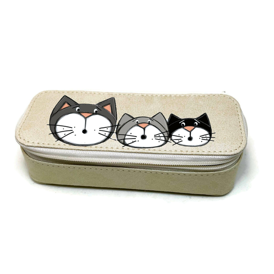 Eyeglass Case With Cats - Zipper & Pattern Protection For Glasses