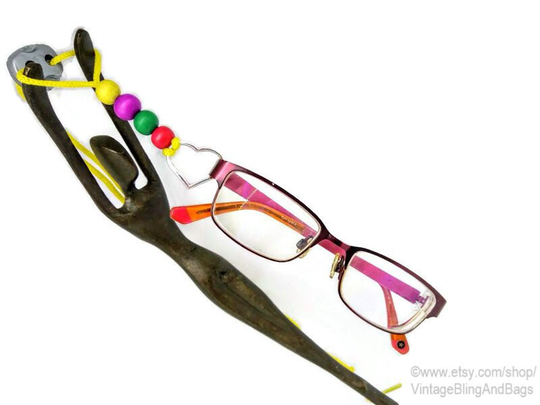Yellow Heart Adjustable Handmade Glasses Necklace, Beaded Lanyard, Sunglasses Yellow Holder, Chain