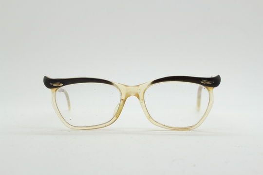 50S Vintage Pointed Cat Eye Glasses. Sophisticated Womens Crystal Acetate Optical Frame With Brown Brows. Prescription Rx Eyeglasses