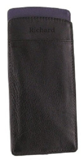 Personalised Soft Black & Purple Leather Specs Glasses Sunglasses Case Pouch - Add Initials/Name