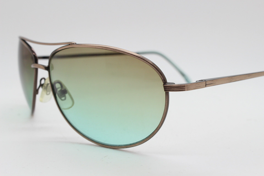 Y2K Vintage Aviator Sunglasses. Brown Chrome Metal Frame With Extraordinary Brown To Green Curved Graduating Lenses. 2000S Aviators. Nos