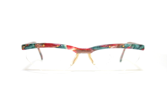 Eyeglasses Extravagant Browline Modern 90's Artistic Pink Green Gold 1990's Glasses Frame New Old Stock Free Shipping Nos 56-16-135 Medium
