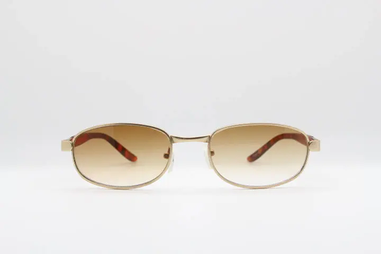 90S Vintage Rectangular Sunglasses. Metal Frame With Light Brown Lenses & Matching Ear Bends. Nos