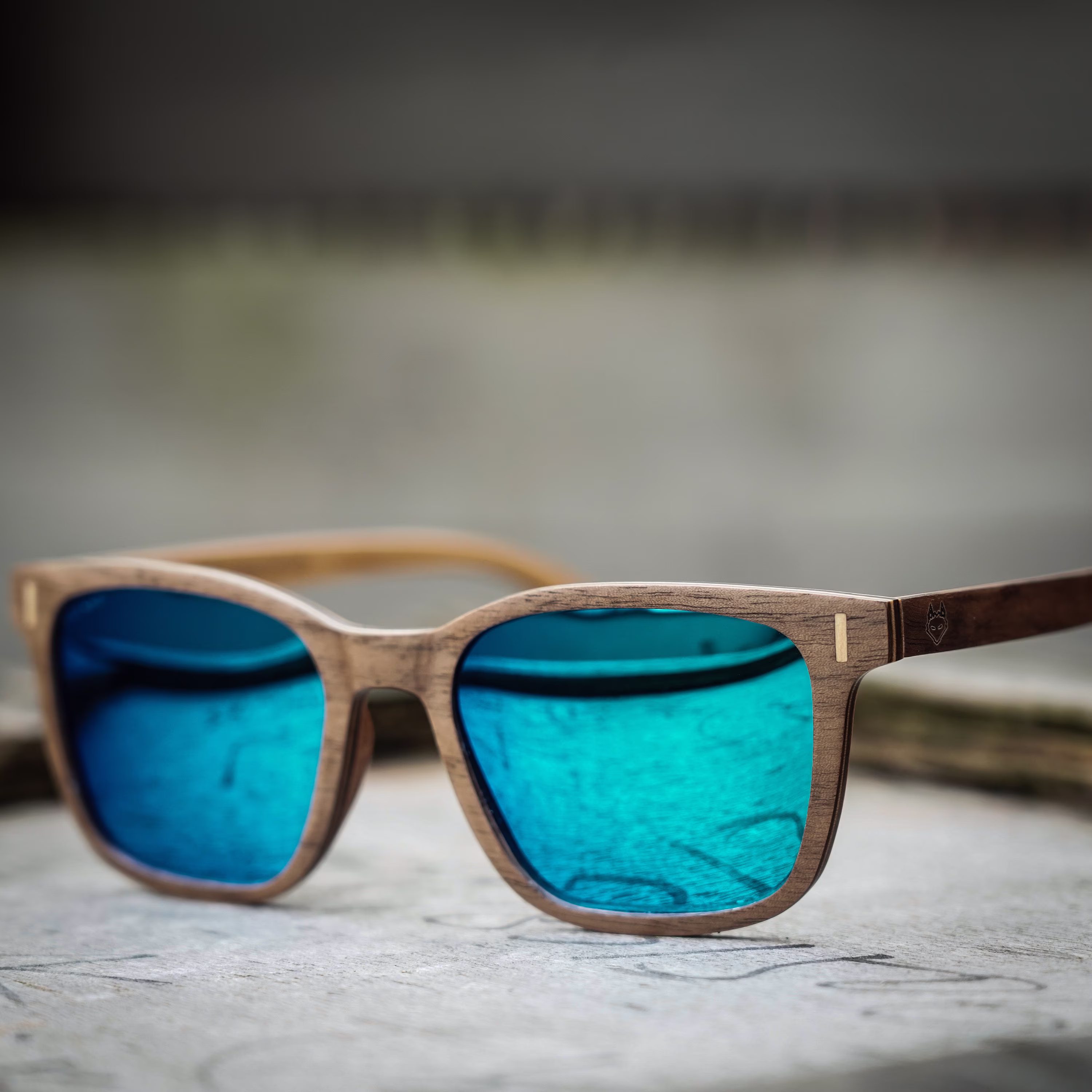 Square, Wood Sunglasses With Blue Mirrored, Polarised Lenses. Walnut Eyewear, Brown & Sunglasses, Personalised, Anniversary Gift