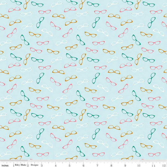 Clearance Stardust Glam Glasses Sc10503 Mist Sparkle - Riley Blake Fabrics Eyeglasses Antique Gold Blue Quilting Cotton Fabric