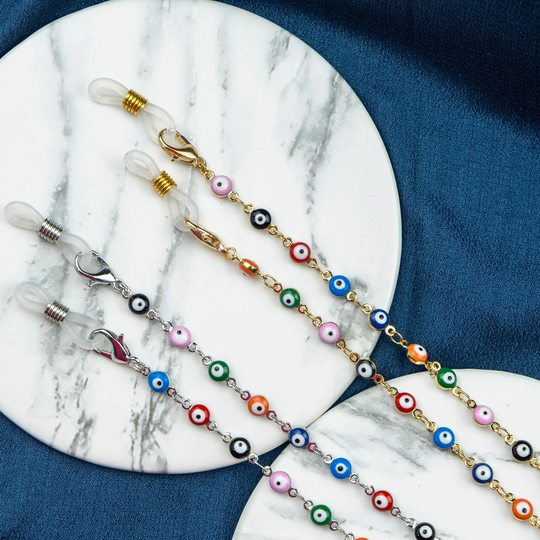Colourful Evil Eye Protection Eyeglass Lanyard, Summer Reading Sunglass Chain Holder, Turkish Detachable Lanyard