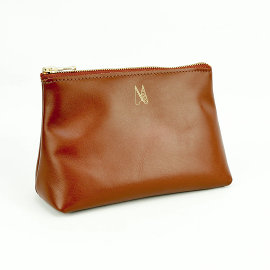 Tan Leather Travel Bag Handmade // Soft Italian Make Up Pouch Roam