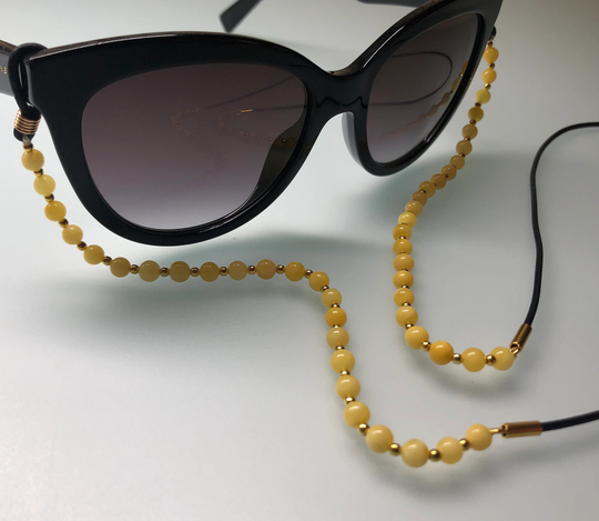 Eyeglass Chain From Yeallow Amber Bead Size Ø5mm
