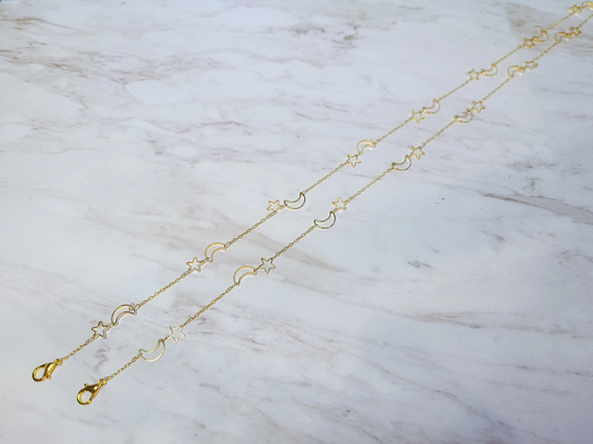 Special Edition Moon & Star Elegant Eyeglass Gold Chain Necklace, Mask